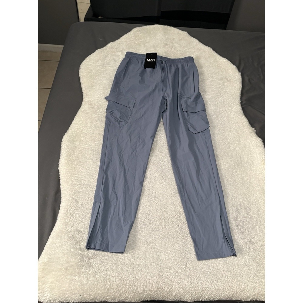 New Boohoo Man Blue Active Gym Technical Cargo Jogger Size Large Steel‎